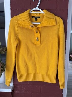 Lauren Ralph Lauren Mustard Yellow Convertible Collar Knit Sweater Petite Small